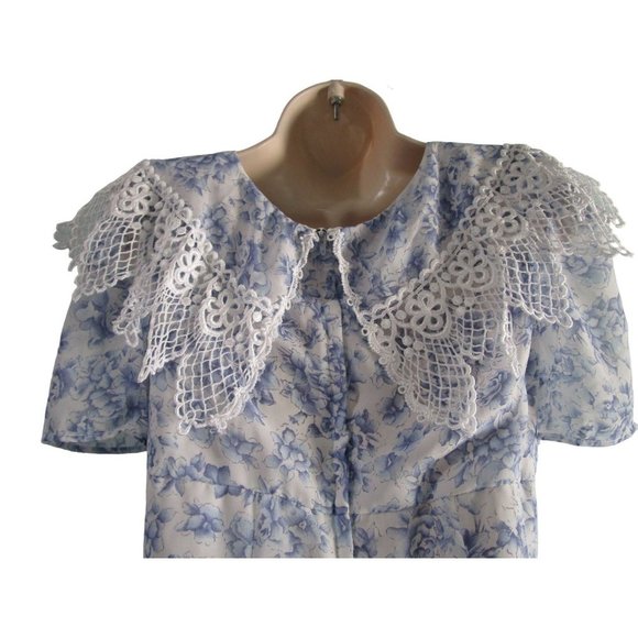 Vintage Scott McClintock Blue Floral Lace Empire Waist Tea Dress Ladies Size 8 - Picture 15 of 16